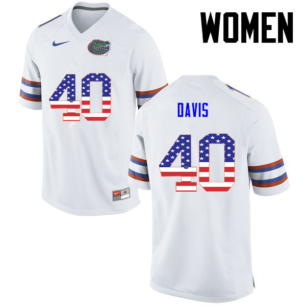 Women Florida Gators #40 Jarrad Davis College Football USA Flag Fashion Jerseys-White - Click Image to Close